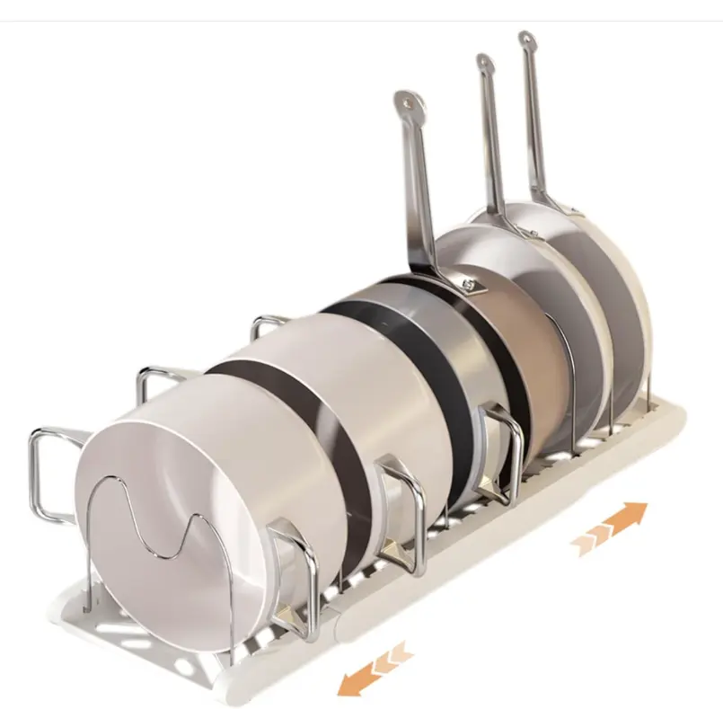 Pot Rack -Expandable Pan Organizer for Cabinet,Pot Lid Holder with 7 Adjustable Compartment for Kitchen Cabinet Cookware Baking Frying Rack,Apricot