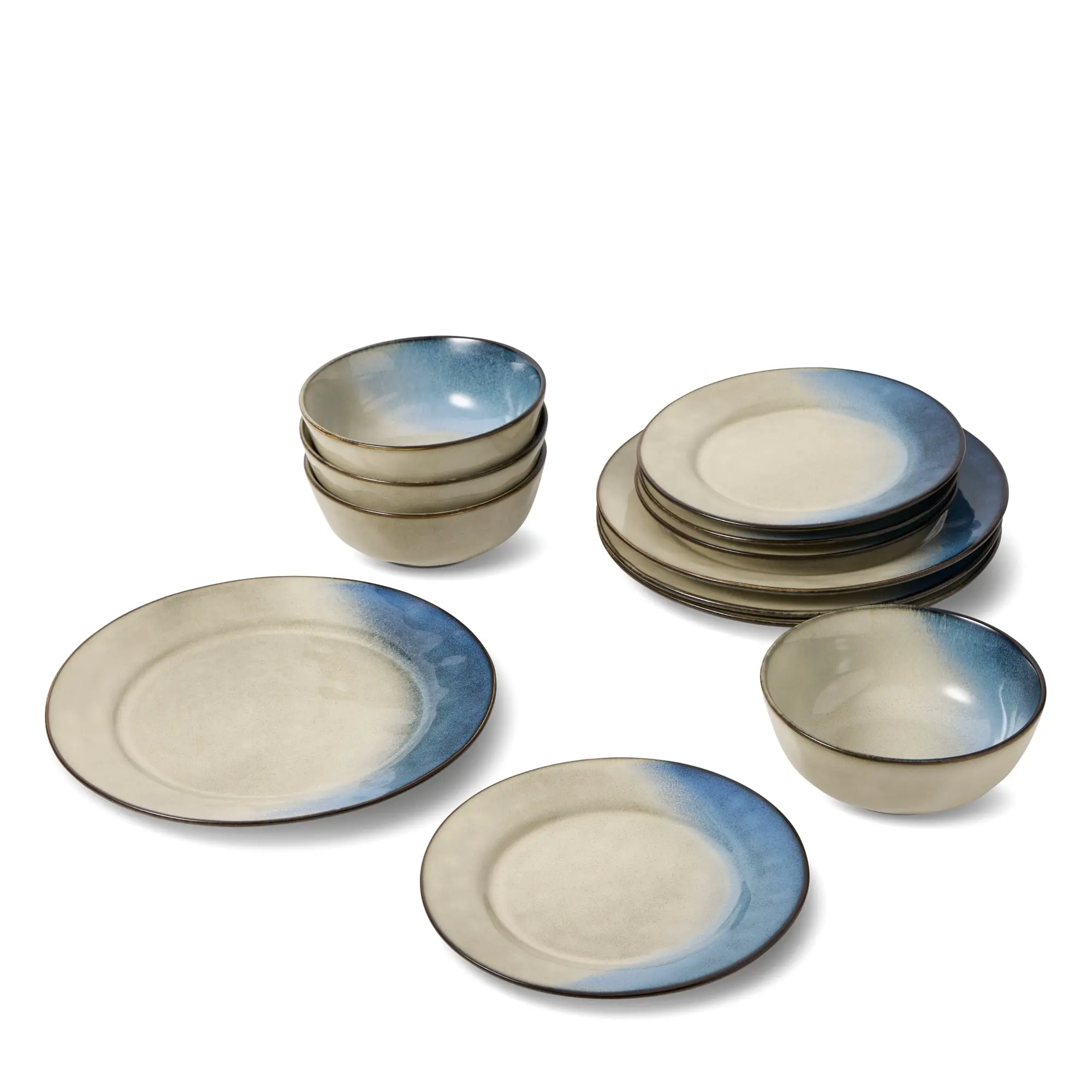Yellowstone Canto 12-Piece Blue Reactive Ceramic Dinnerware Set