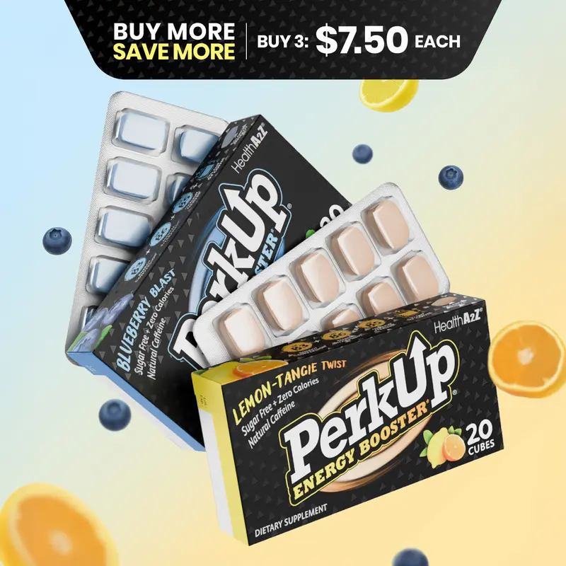 HealthA2Z PerkUp Energy Booster - Melt-in-mouth Cubes with 50 mg Natural Caffeine & B Vitamins for Energy, Focus & Productivity | A Clean & Healthy Alternative to Coffee & Energy Drinks, No Jitters or Crash