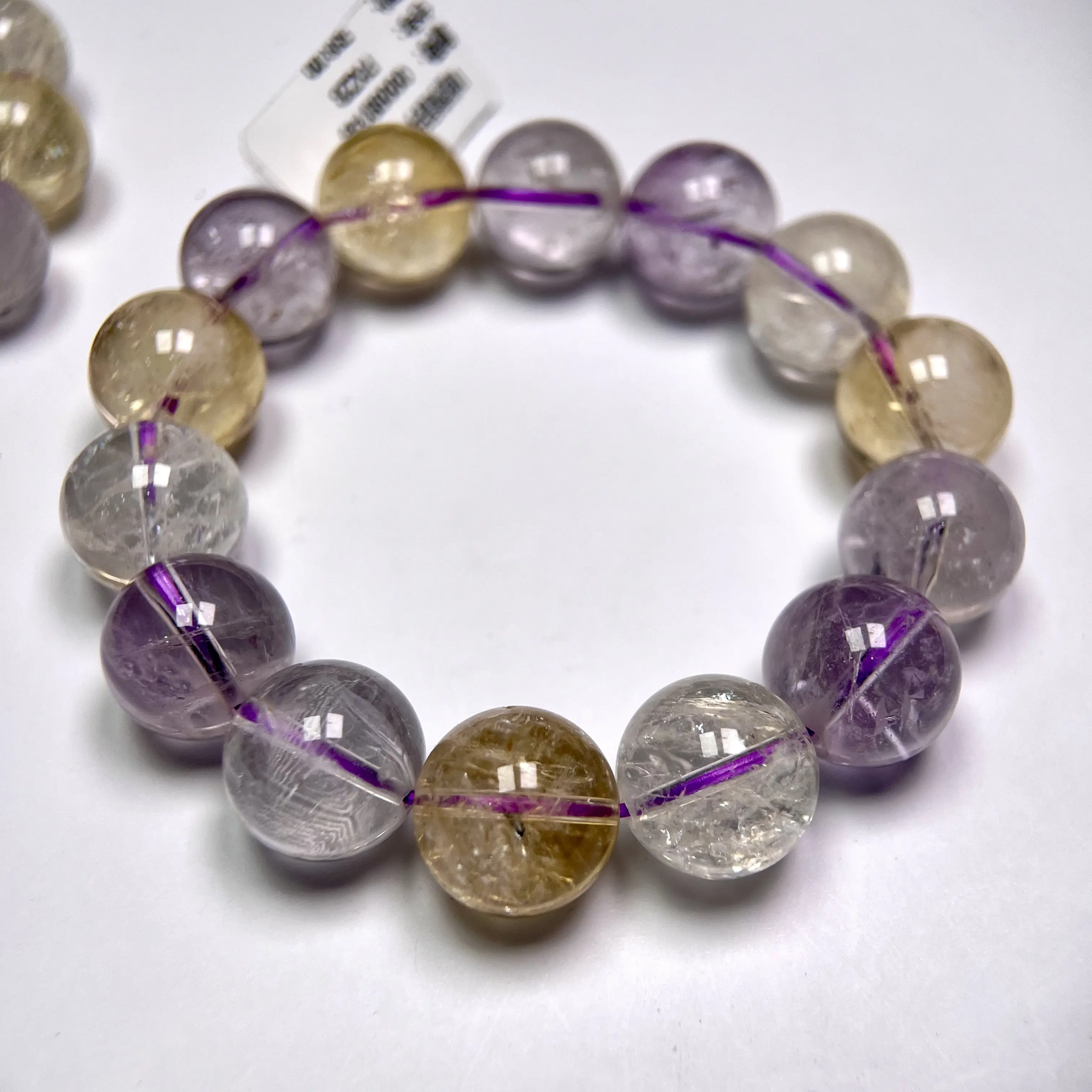 Unisex Natural Ametrine Round Beads Bracelet - Dual-Tone Purple & Yellow Quartz Bracelet for Women's Daily Wear Natural Crystal Jewelry Accessory