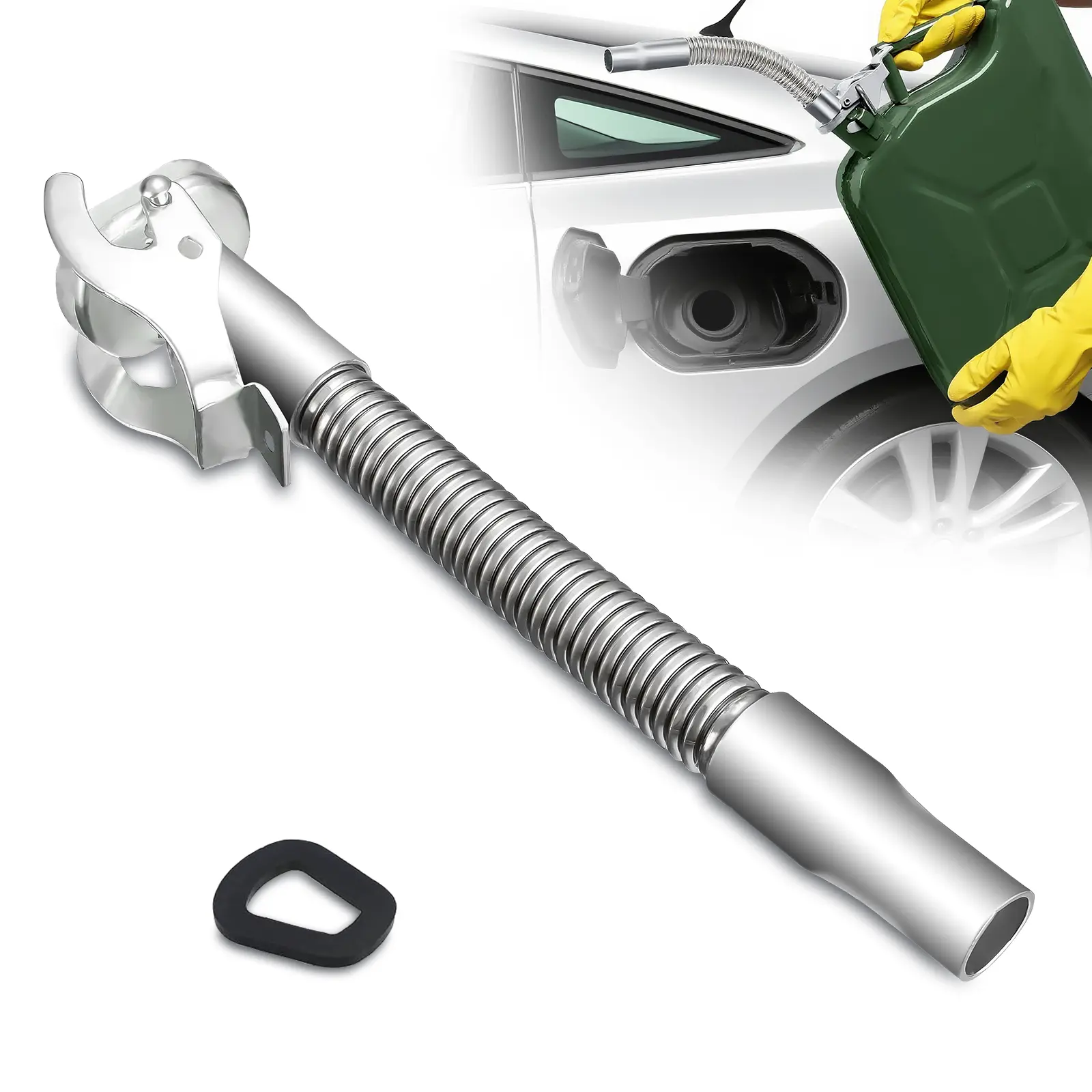 Stainless Steel Gas Can Spout - Leak-Proof Hose with Flexible Nozzle,Funnel for Gasoline and Diesel with Rubber Gasket, For Standard Jerry Cans of 5L,10L,20L,for Automotive Car Use