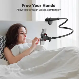 Adjustable Arm Gooseneck Cell Phone Holder Universal 360 Flexible Stand Lazy Bracket Mount for iPhone 14 13 12 11 Pro Max Stable Desk Bed Mount Durable ABS Material gooseneck tablet holder