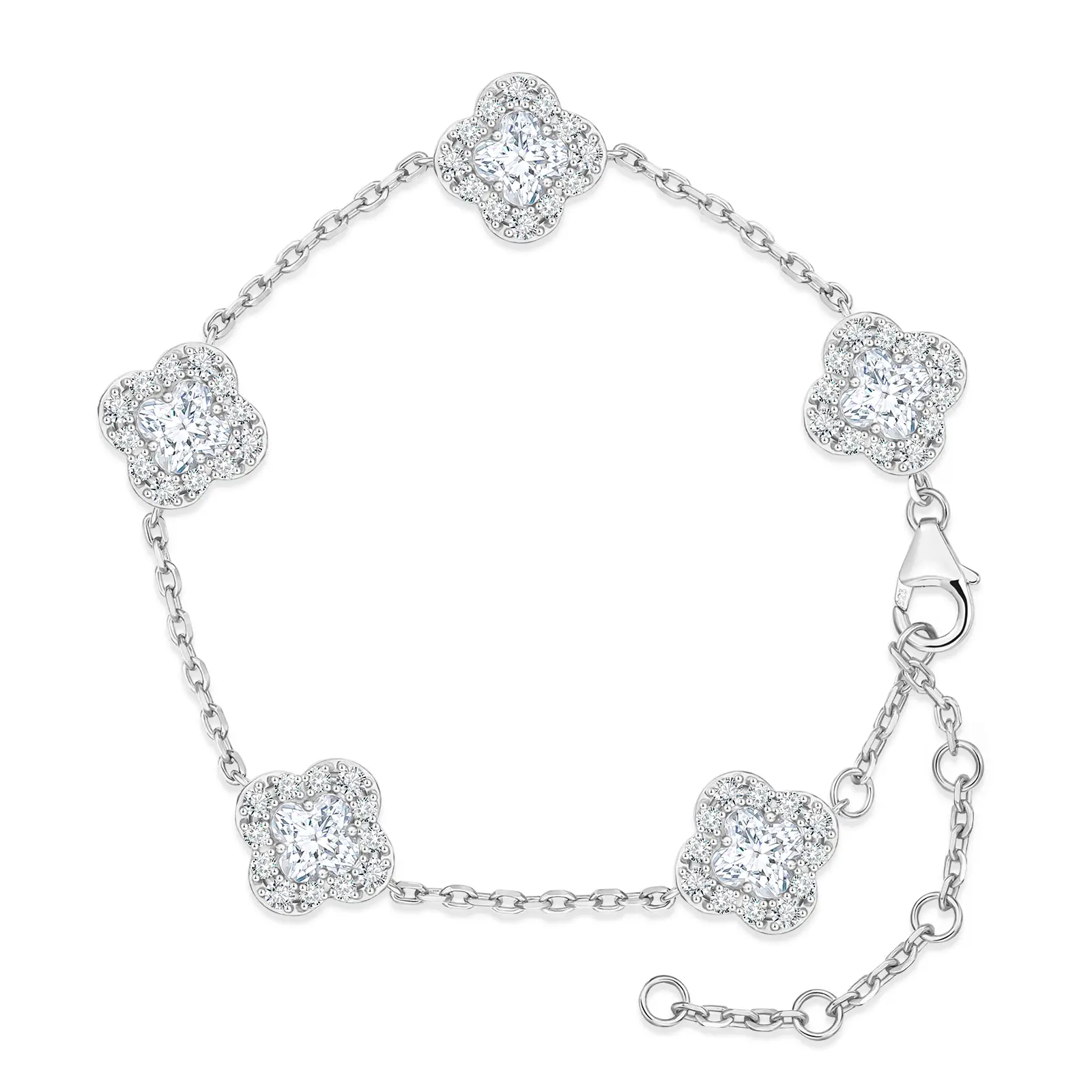 UCCIYO Four-Leaf Clover Shape Bracelet Lab-Created Moissanite Chain Bracelet S925 Sterling Silver【#B455】
