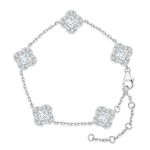 【#B455】 UCCIYO Four-Leaf Clover Shape Bracelet Lab-Created Moissanite Chain Bracelet S925 Sterling Silver