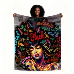 African American Black Girl Lady Blanket Birthday for Women Inspiring Positive Quotes Presents Home Bedroom Decor Soft Cozy Plush Throw Blankets