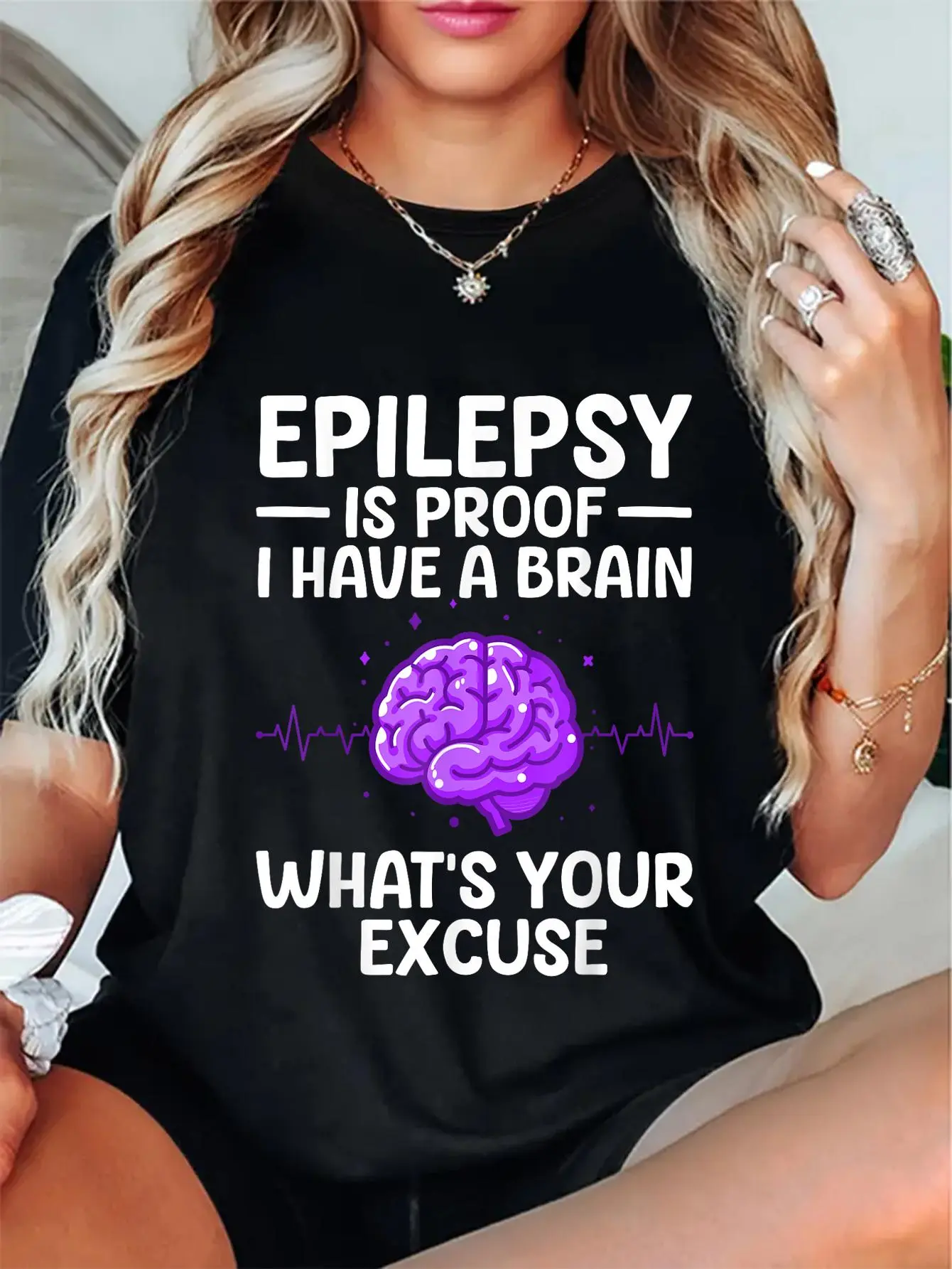 Women's Epilepsy Awareness Print T-Shirt - Casual Cute 100% Breathable Cotton Fabric, Unisex Relaxed-Fit Short-Sleeve Tee for Everyday Love & Wear, Round Neck, Soft, Style, Shortsleeve, Top, Vibe, Digital Print, High Def, Graphic Print