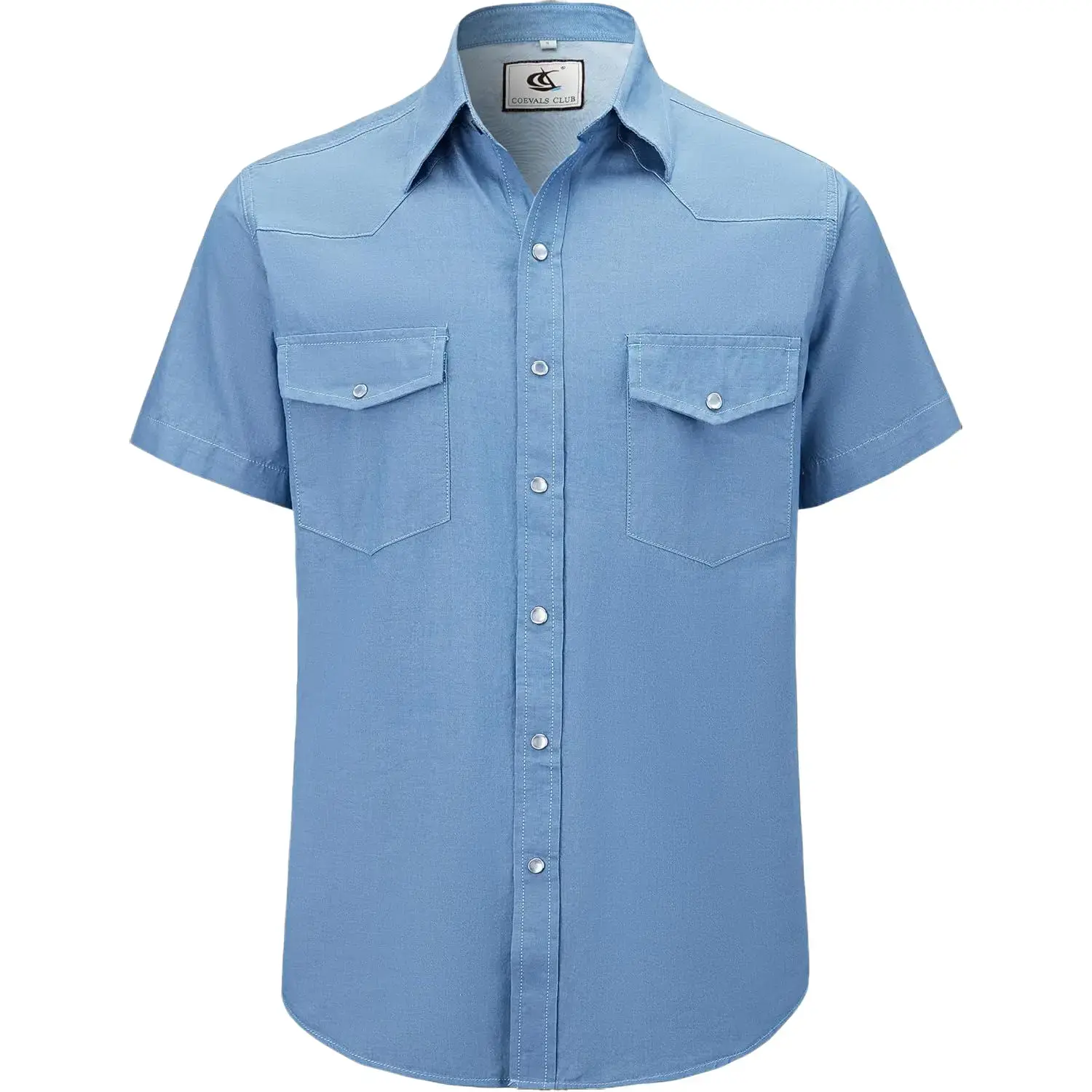 Men's Denim Western Cowboy Pearl Snap Short Sleeve Shirt Casual Button Down Lightweight Work Shirt Summer Outdoor Country Rodeo Outfit