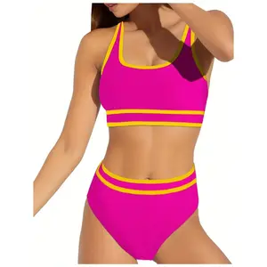 Women's High Waisted Bikini Sets Two Piece Swimsuits for Women Sporty Color Block Cheeky High Cut Bathing Suits 2026