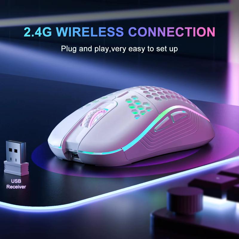 2.4G Wireless Mouse with RGB Backlit 6-Button 3-Speed DPI Type C Rechargeable Ergonomic Honeycomb Design Gaming Mouse SZKOSTON