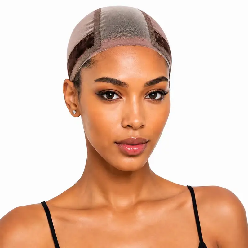 Women's Premium Lace Wig Grip & Cap Combo - Medium Size Wig Grip Band, Transparent Lace Accessory, Secure Fit Velvet Band, Chocolate Brown Bathroom Shower Cap, Breathable Component