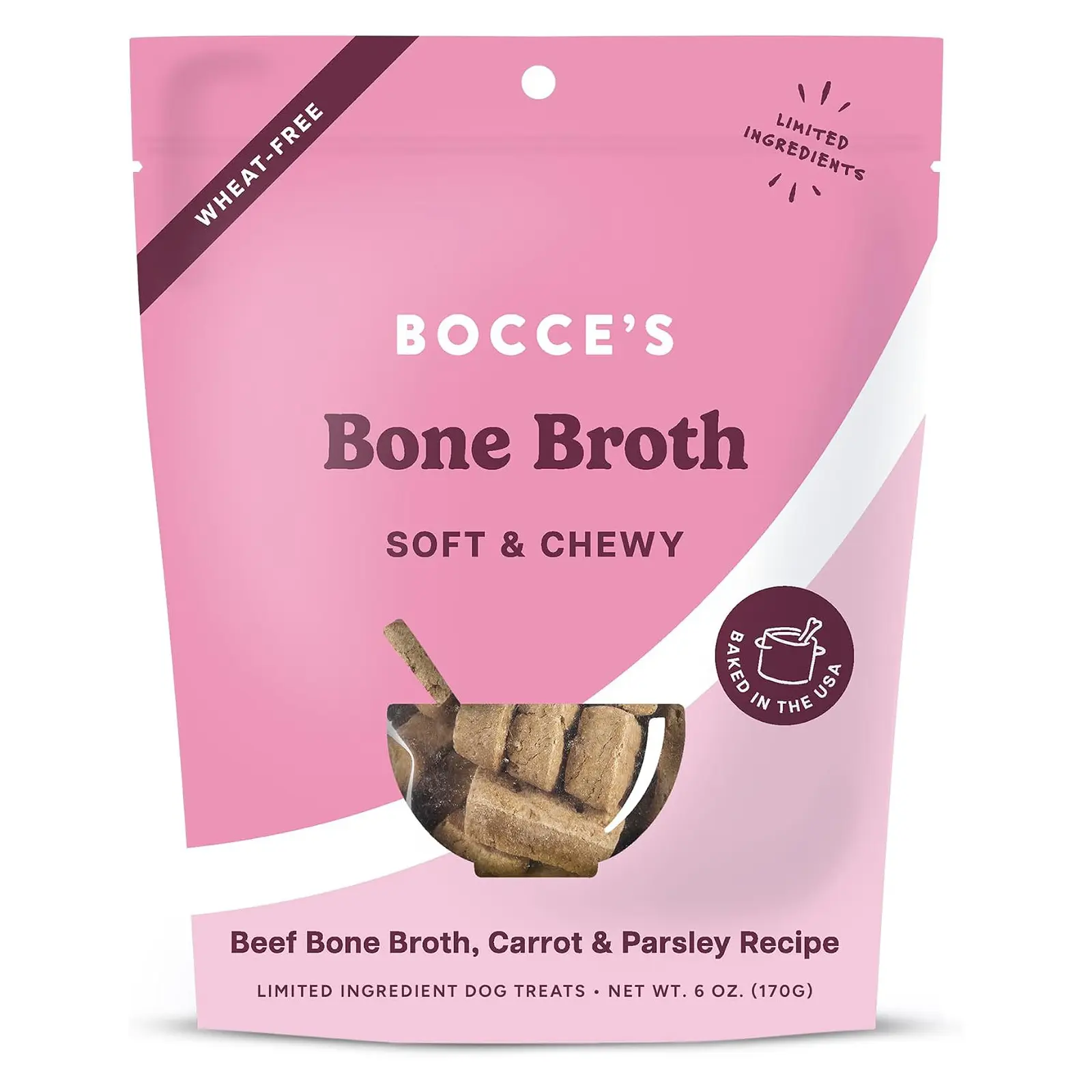 Bocce's Bakery Bone Broth Flavor Soft & Chewy Dog Treats, 6 oz Oven Baked, Wheat-Free Everyday Dog Treat Cookies - Made with Real, Limited Ingredients and Baked in The USA