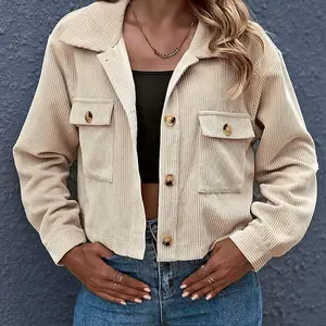 Gihuo Women's Fashion Cropped Shacket Button Down Corduroy Jackets Plaid - NWT