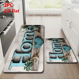 2pcs/3pcs Flannel Kitchen Mat Set, Vintage Industrial Style, Non-Slip, Absorbent, Ideal for Kitchen, Bathroom, Laundry Room, Hallway