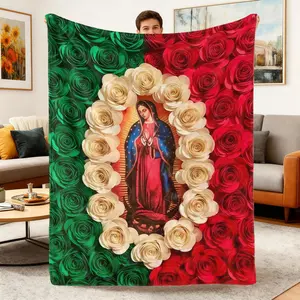 Soft Comfortable Funny Throw Blanket Virgin Mary And Rose Flannel Blanket All-Season Bedding Suitable For Napping Camping Travel Colorful Mexican Flag Design Perfect Gift For Friends And Family Bed summerwins