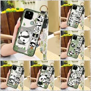 Cute Back Cover Phone Case For Google Pixel 5 Fashion Design Wrist Strap Wristband panda Anti-dust ring Phone Holder Soft case Durable Waterproof Cartoon Anti-knock Kickstand
