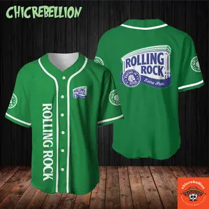 Green Rolling Rock Beer Baseball Jersey, Rolling Jersey Shirt, Rock Baseball Shirt, Baseball Jersey Shirt Jersey Shirt