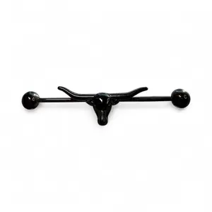 16G Black Long Horn Bull Industrial Ear Piercing
