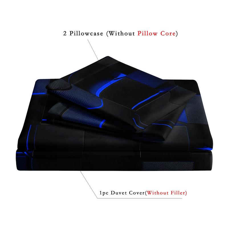 [Back To School] 3pcs Twin Size Modern Geometric Blue Grid Print Duvet Cover Bedding Set, Soft Comfortable For Bedroom, Guest Room (1*Duvet Cover + 2*Pillowcase, Without Core)