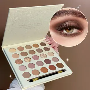 FairycoreMUGELEEN 25-Color Eyeshadow Palette - Matte&Shimmer Nude Neutrals, No Fallout&Long-Lasting | Includes Dual-Ended Makeup Brush | For Everyday & Festival Makeup | Beginner-Friendly Affordable Gift Set Cosmetic deep autumn  Palette！