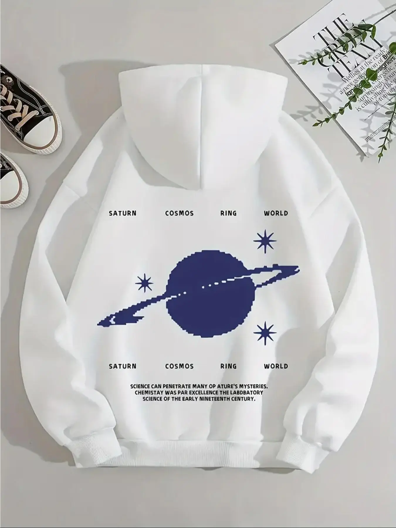 Women's Saturn & Letter Print Drop Shoulder Hoodie, Fashion Casual Drawstring Pocket Hooded Sweatshirt for Daily Holiday Outdoor Wear, Women Clothing for Fall & Winter
