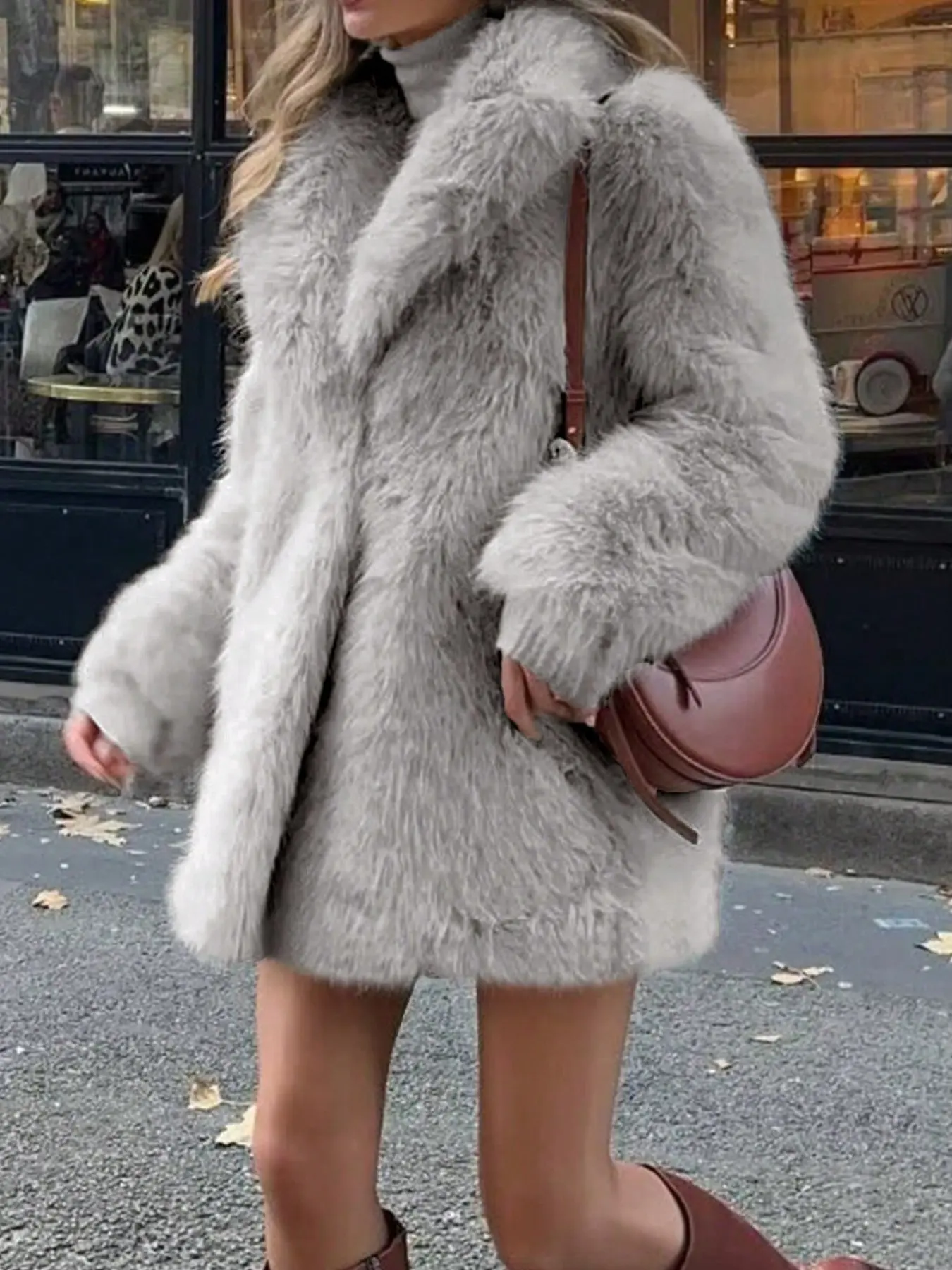 Women's Fall Winter Fashion Versatile European Style Long Sleeve Reversible Faux Fur Coat, Stylish and Comfortable Outerwear Jackets