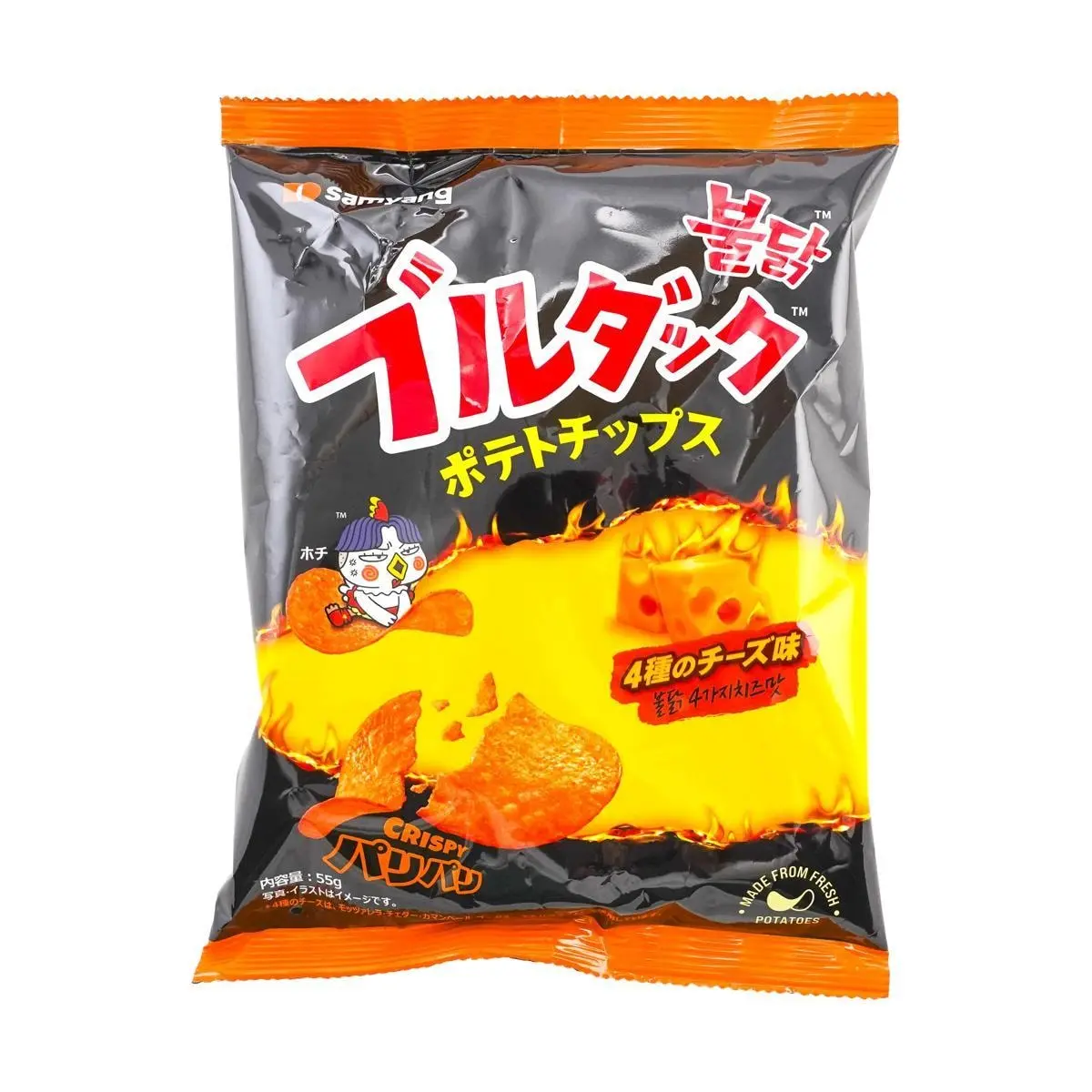 Samyang Buldak Fire Chicken Chips - Quad Cheese Flavor 55g - Spicy Korean Snack