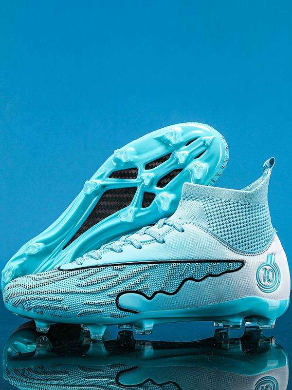 Lace up High Top Football Shoes, Anti-slip Spike Soccer Shoes, Matching Black Football Cleats, Solid Color Outdoor Sports Training Shoes, Football Field Boots, Men Shoes