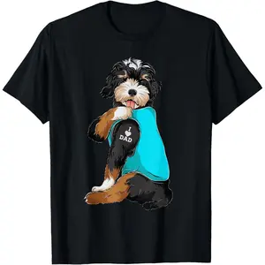 Bernedoodle I Love Dad Tattoo Apparel, Dog Dad Gifts Dads T-Shirt Pure Cotton Graphic Tees Menswear Top: Gifts for Men & Women