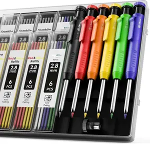 Carpenter Pencil with Sharpener,Mechanical Pencils Set Deep Hole Marker Construction Heavy Duty Woodworking -With Case