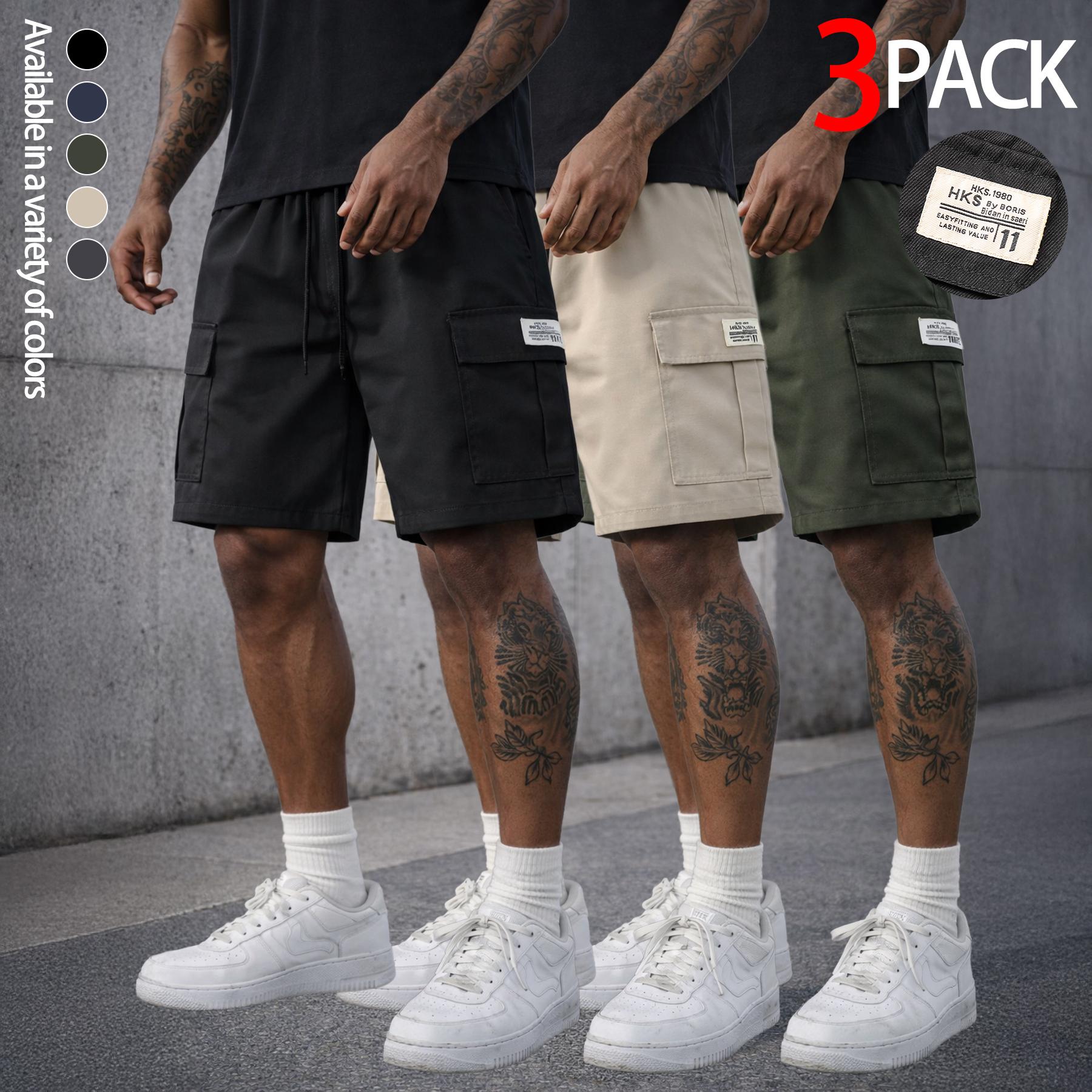 Mens Cargo Shorts Techwear Gorpcore Urban Utility Multi Flap Pockets Loose Fit Wide Leg Drawstring Summer Casual Streetwear High Street Vibe Cityboy Tactical Outdoor Hiking Athletic Workout Daily Wear Half Pants Multi Pack Bundle Fashion Basics Essentials