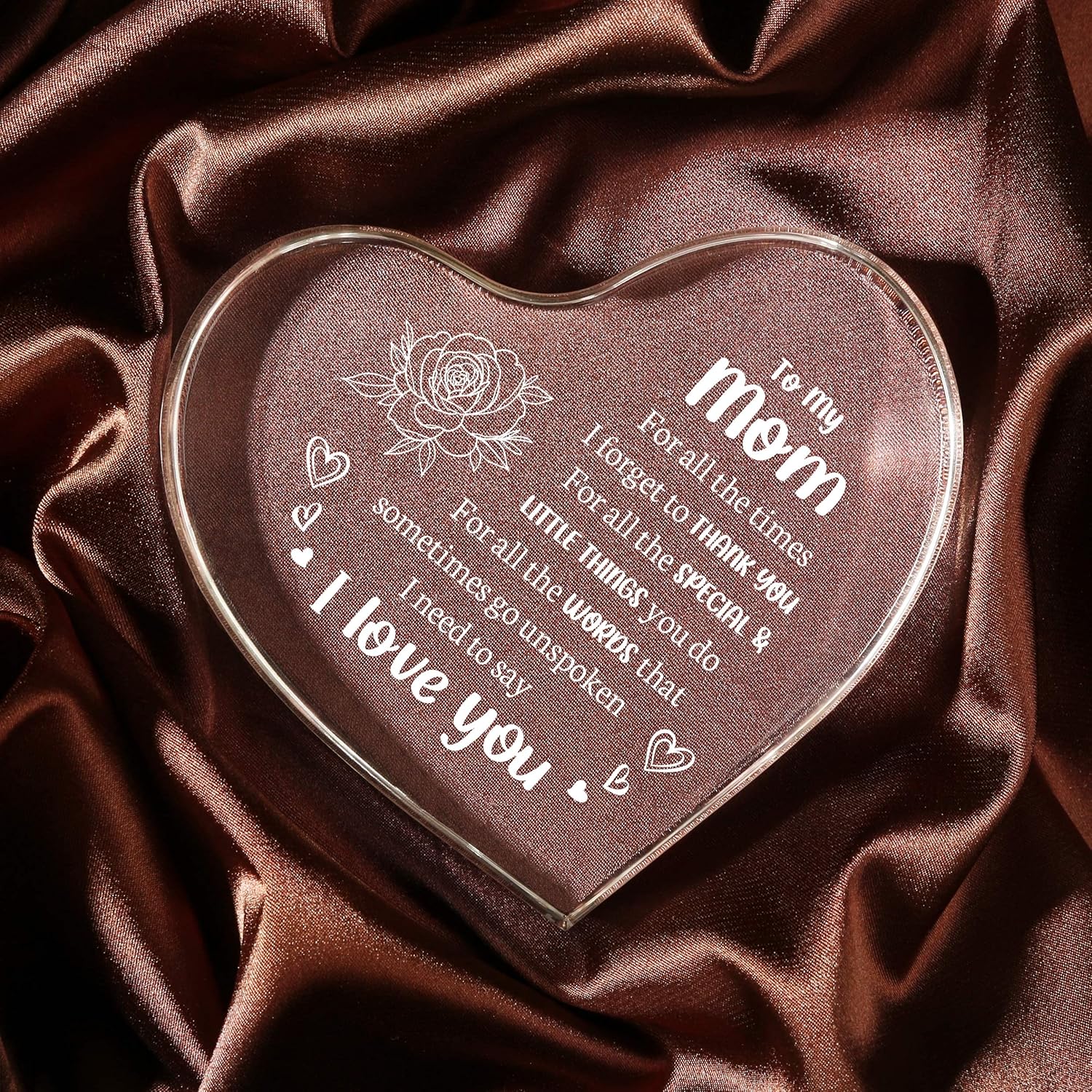 Heart Shaped Love Mom Acrylic Block keepsake Flower & Letter Pattern Decorative Ornament, Inspirational Creative Ornament, Christmas Gifts for Mom