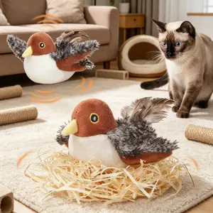 Rechargeable Flapping Bird Cat Toy, Lifelike Chirping Sparrow Interactive Catnip Toy, Touch Activated Kicker Toy for Indoor Cats