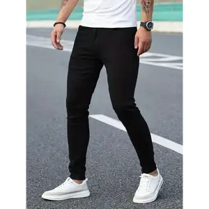 Men's Slim-Fit Black Jeans - Stretch Denim with Classic 5-Pocket Design, Versatile & Comfortable for Casual Wear, Plus Size, Everyday Commute Style, PLUS SIZE