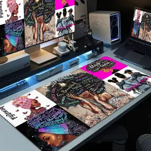 Super Mother African Woman Mouse Pad High definition printing Lettering Computer Mousepad Office 1000x500mm 900×400mm 800×400mm 600x300mm XXL Pc Game Mousemat Non-slip Rubber Keyboard Deskmat