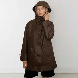 OctMoon Lightweight Rain Coat Waterproof Raincoat Jacket with Hood Classic Button-Up Trench Coat for Women Tops Womenswear Brown Fitted Long Sleeve Minimalist Design