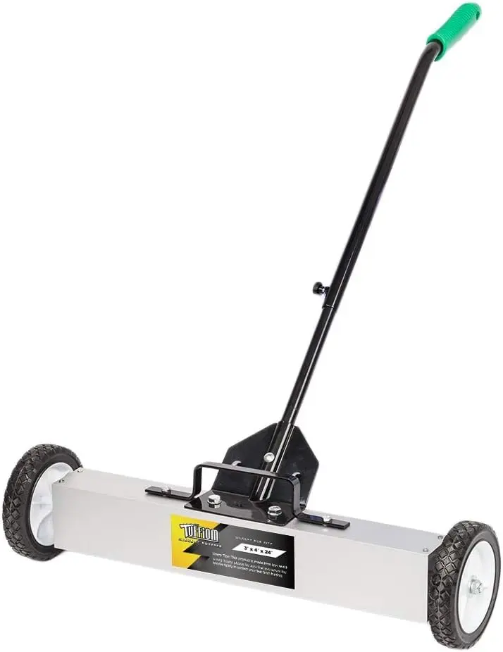 【Summervibes】TUFFIOM 24-Inch Rolling Magnetic Pick-Up Sweeper, 50-LBS Capacity, with Quick Release Latch & Adjustable Long Handle, for Nails Needles Screws Collection