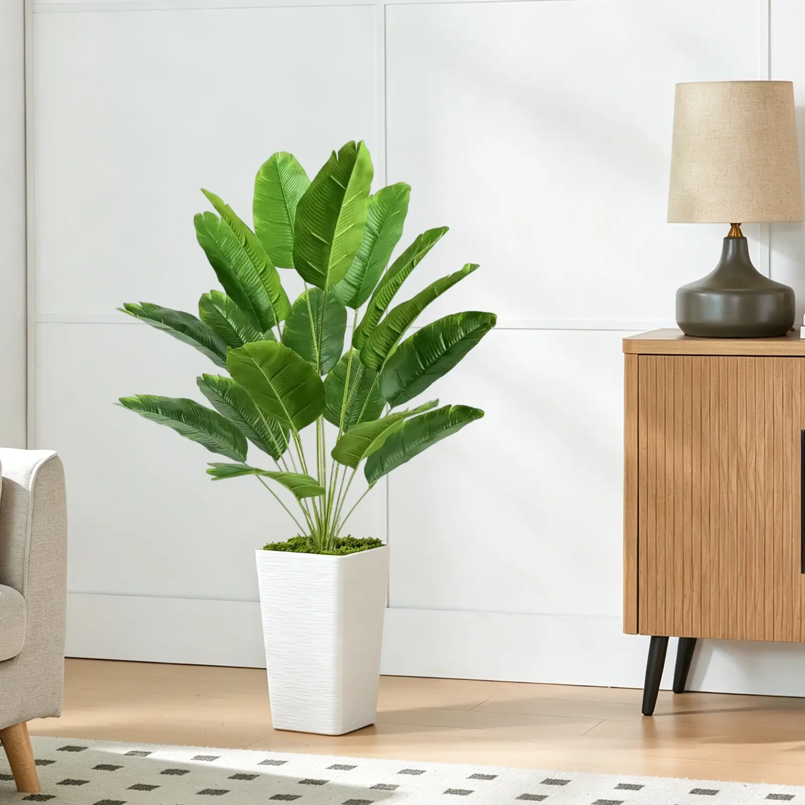 31.4" Artificial Bird of Paradise Potted Plant - Fake Tropical Palm & Banana Leaf Tree, Low-Maintenance Indoor Floor Greenery Decor for Living Room, Home Office Boho Style