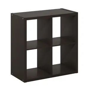 CUBICLE Bookcase, 4-Cube Bookcase, Thick Frame Bookcase with Reversible Open Back, 14.6 x 30 x 30, for Living Room Bedroom Home Office, Black Dark Oak Bookshelf Modern Bookshelf