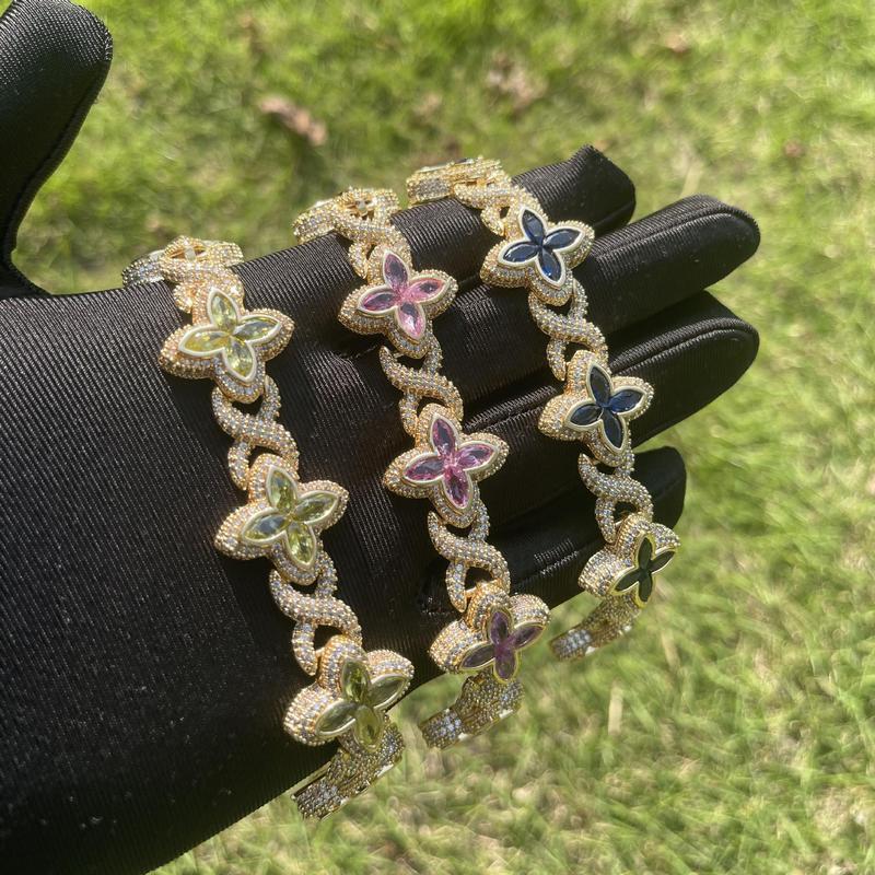 [ICE HUE]18K Gold Vacuum Plated Copper with 5A+ Sri Lanka Colorful Zircon Dopamine Infinity Four Leaf Clover Clarity Bracelet Miami Italy Mexico & Micro Inspired for Women & Men Luxury Jewelry,Daily Wear,Fashion,Gift,Chicano,Classic,Hip Hop,Sporty Style