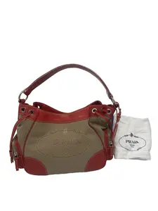 Pre-owned PRADA Logo Jacquard Canvas & Leather Hobo Shoulder Bag/WJ04128820/8820