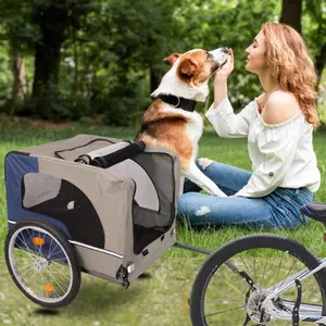Dog Bike Trailer, Durable Folding Pet Carrier with 20" Air-Filled Wheels & Suspension, Tip-Proof Design, Safety Flag & Reflectors, Spacious Interior & Easy Hitch