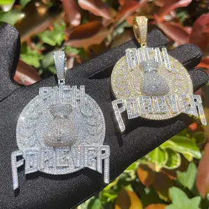 [ICE HUE]18K Gold Vacuum Plated Copper with 5A+ Sri Lanka Zircon Rich Forever Letters Pendant with Necklace Miami Italy Mexico & Micro Inspired for Women & Men Luxury Jewelry,Daily Wear,Casual Fashion,Gift Idea,,Classic,Hip Hop,Simple,Sporty Style