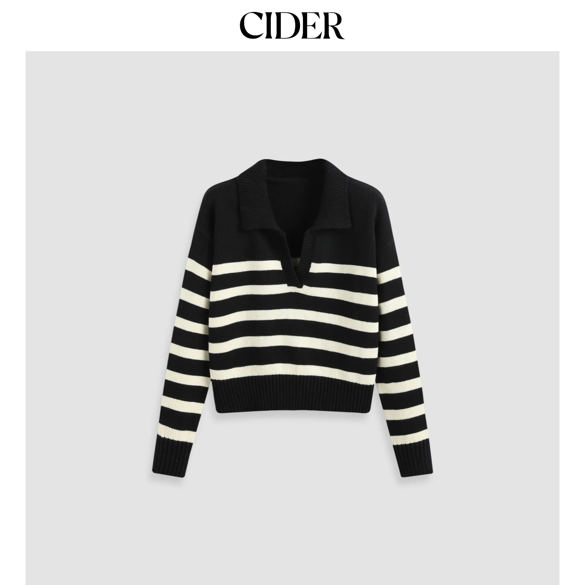 Cider [8 colors, size 0-26] Striped Collar Knit Polo Top