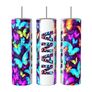 Butterfly Family Name Nana 20 oz Tumbler Coffee Drinkware Insulated Lid Skinny Portable