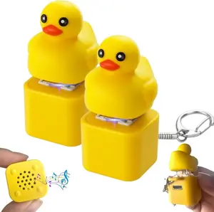 2 Pcs Rechargeable Frog & Duck Croaking Keychain with LED Light – Sound Button Fidget Toy Keyboard Clicker for Stress Relief, Portable Sensory Toy for Adults Office Travel Use