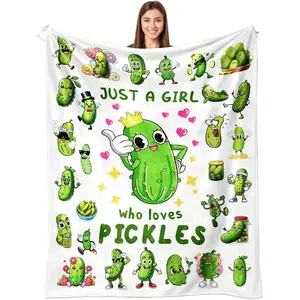 1Pc Pickle-Themed Blanket - Soft Flannel, Machine Washable, Contemporary Style, Ideal for All Seasons, Perfect Gift for Pickle Lovers, Pickle - Christmas Gifts