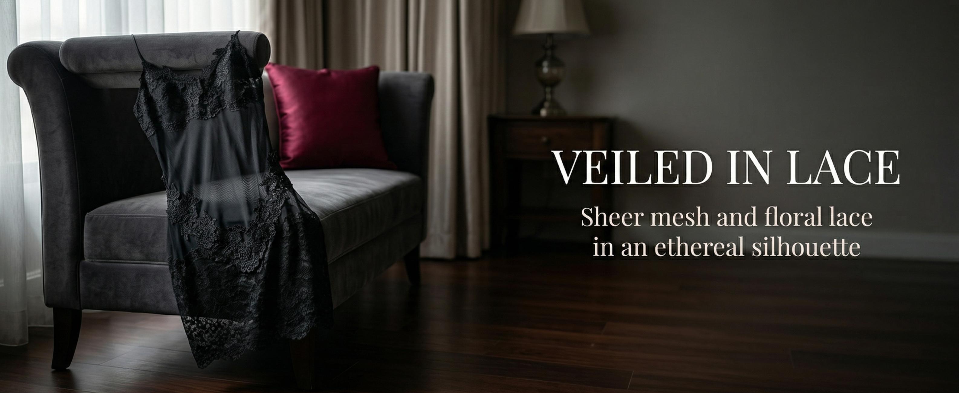 SILIX Elegant Sheer Lace Slip Dress | Breathable | Form-Fitting | Floral Mesh | Summer Women Sleepwear, Black/White Bralette