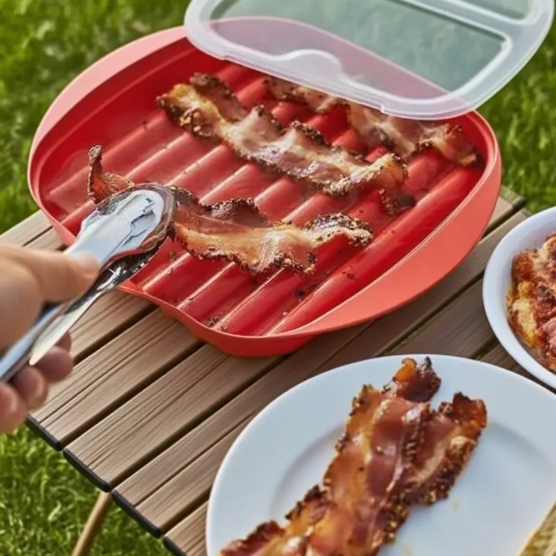 Microwave Bacon Grill Pan, Microwave Meat Cooking Tray, Kitchen Dining Tool, Outdoor Kitchen Accessories, Grilling Accessories, 1 Piece