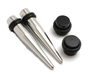 14g gauge PAIR Steel Tapers + Plugs Ear Stretching kit