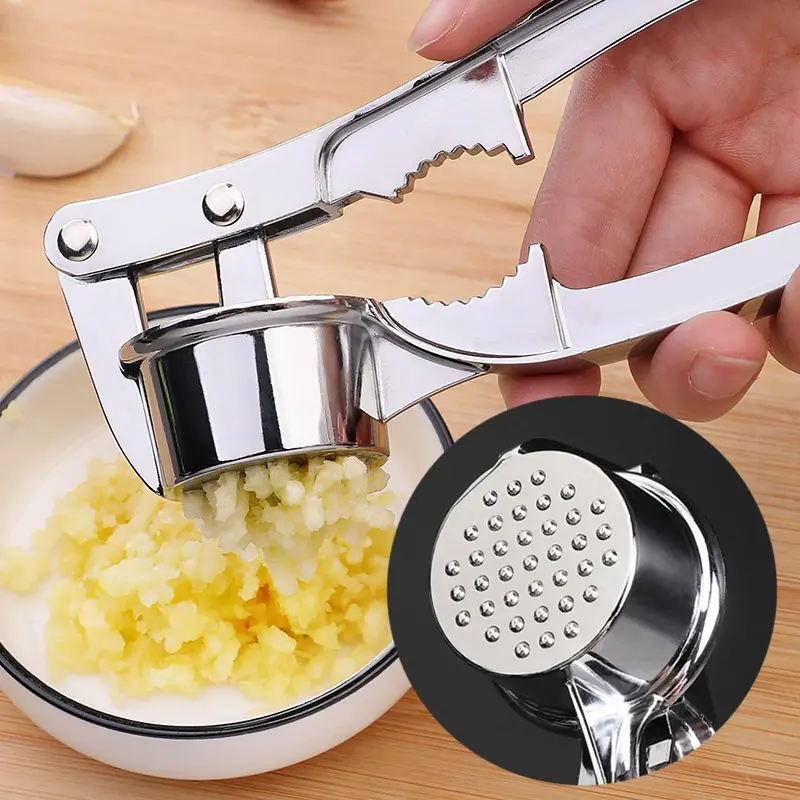 Multi-function Stainless Steel Garlic Press Mincer, Easy Clean Garlic Crusher with Nut Cracker & Bottle Opener, Kitchen Garlic Squeezer Tool for Minced Garlic Ginger